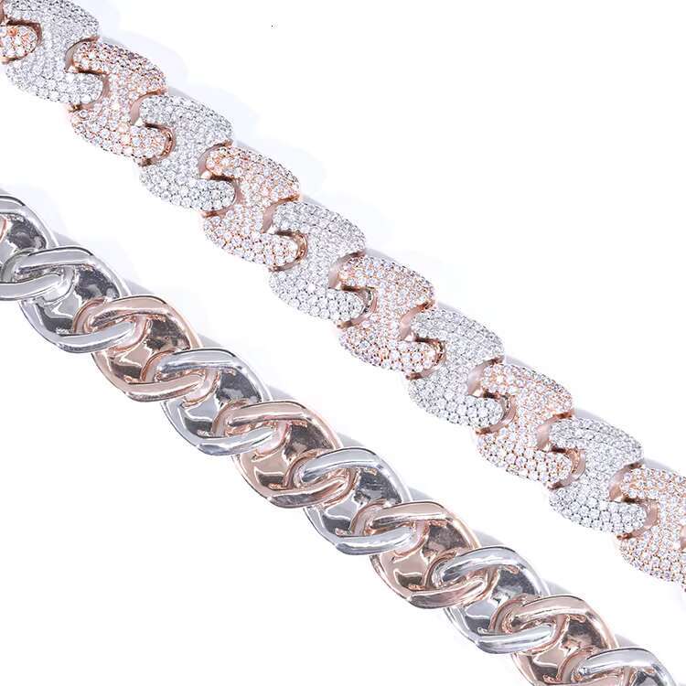 Customization Unique 11/15mm S925 Plated Solid Gold Bracelet necklace Moissanite Cuban Link Chain with Free of the Back