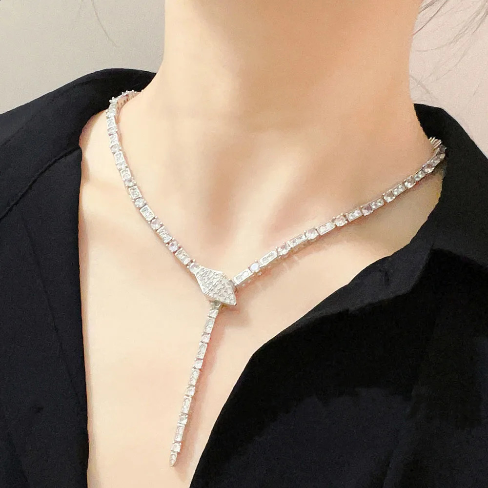 silver 5mm white cubic zirconia necklace for women 50cm vintage snack shaped necklace wedding jewelry 250409