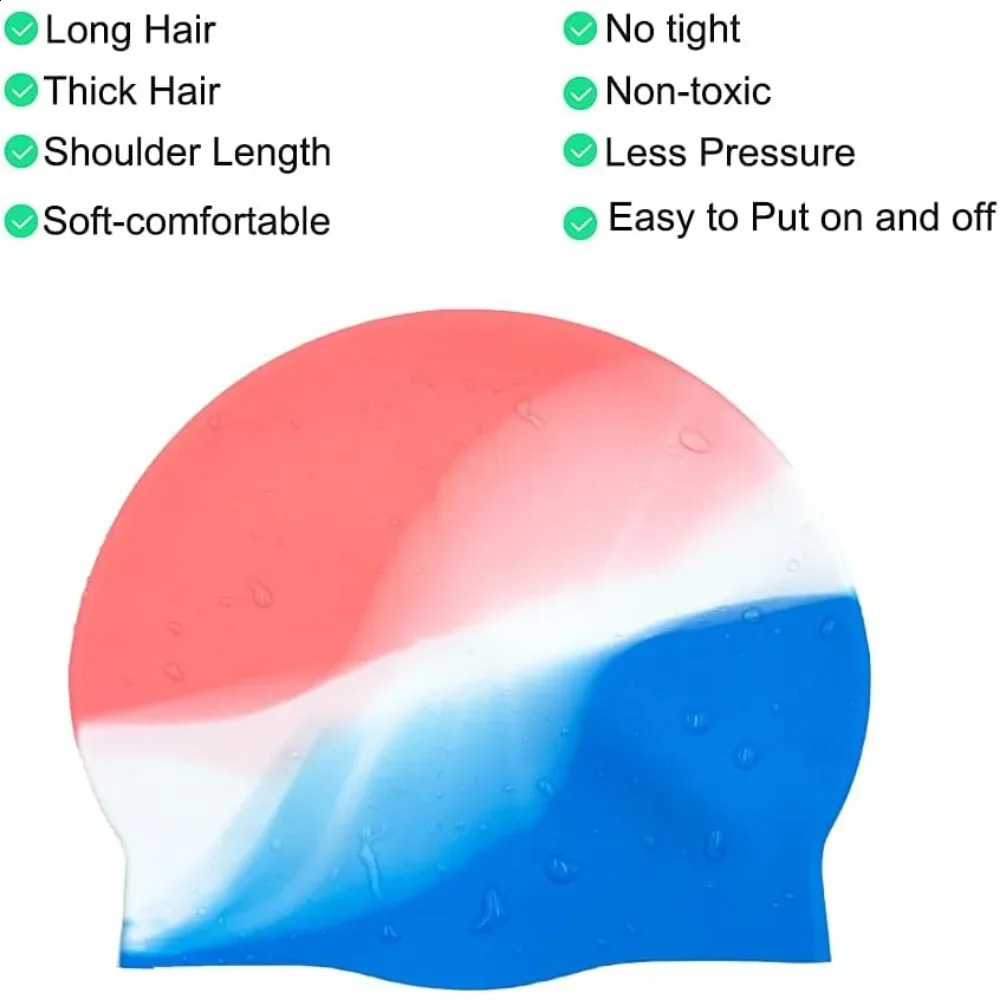 2Pack Durable Silicone Swim Cap for Women and Men Adults Youth Long Short Hair Universal Swimming Caps 2 Colors 250411