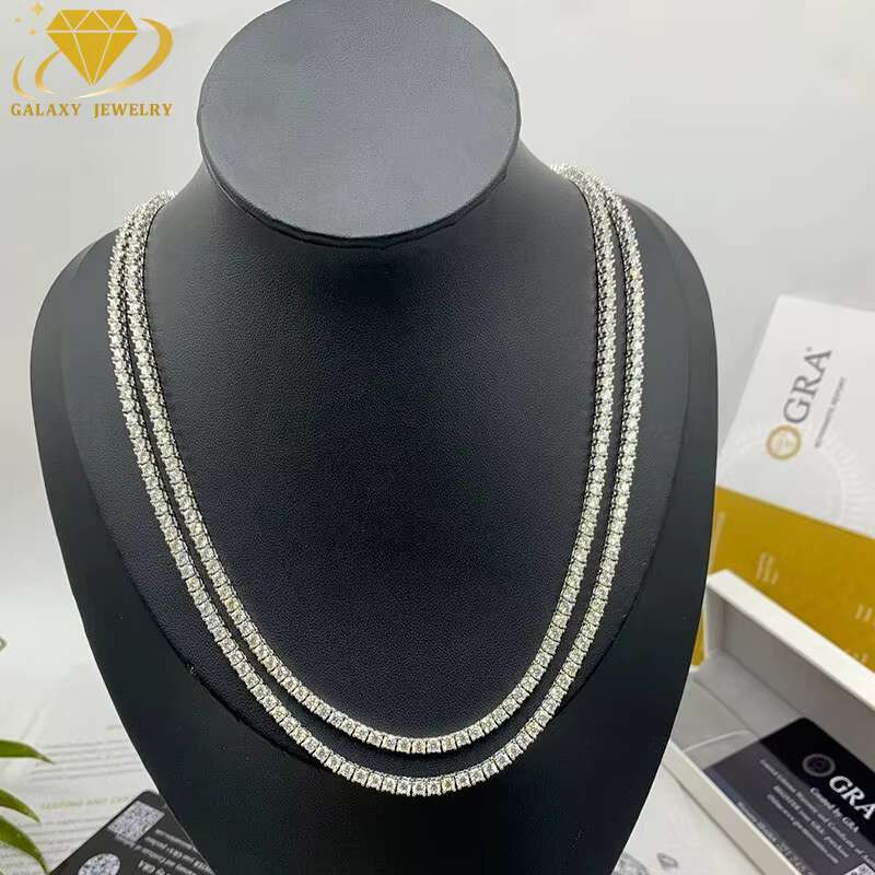 Fine Jewelry GRA Certificate Pass The Diamond Tester Moissanite Tennis Chain Necklace 925 Sliver For Men Women