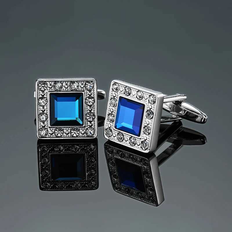Mens French shirt cufflinks made of square blue crystal cufflinks fashionable mens wedding accessories wholesaleT250412