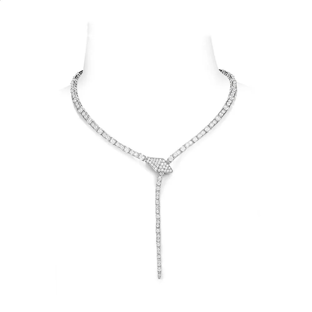 silver 5mm white cubic zirconia necklace for women 50cm vintage snack shaped necklace wedding jewelry 250409