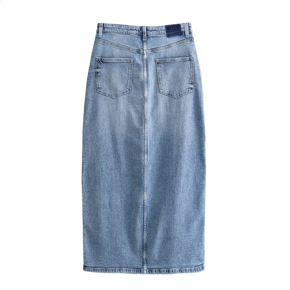 Zach Ailsa Spring Product Womens Fashion Style High Waist Midi Wrap Hip Slim Fit Blue Split Denim Skirt 250407