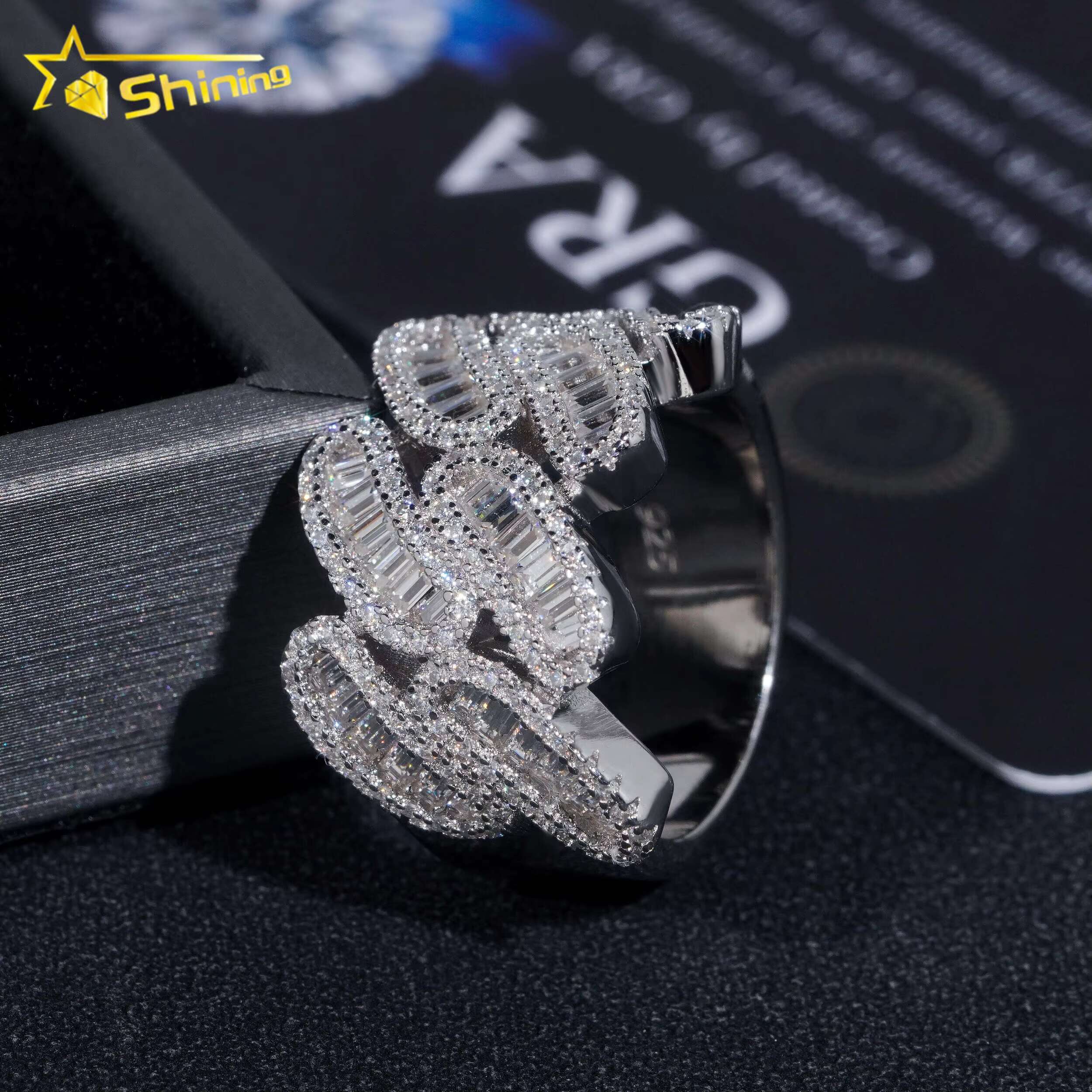 High Quality Iced Cuban Rings Baguette Diamond 925 Sterling Silver Hip Hop Moissanite Mens Ring
