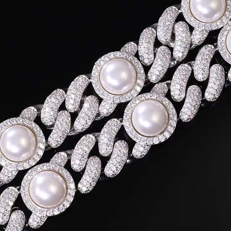 Unique Design Elegant Necklace 17mm Wide Freshwater Pearl Sterling Silver VVS Iced Out Moissanite Chain for Anniversary Gift