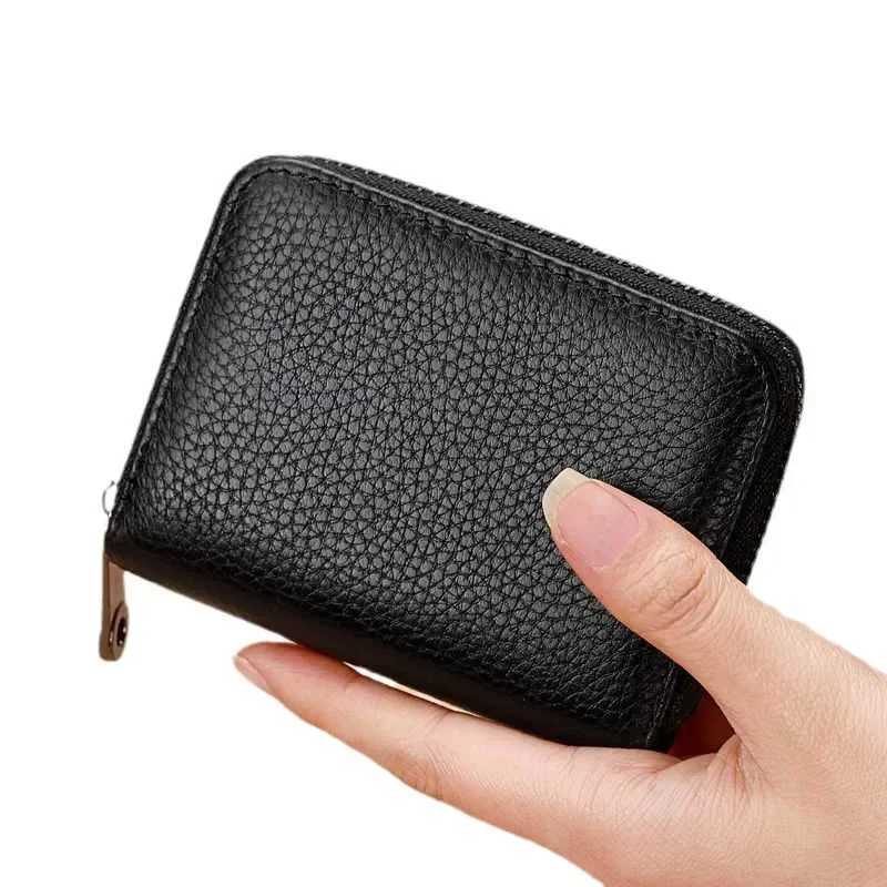 Multi slot card clip small wallet for womens business bank card bag for mens coin bag solid leather zipper wallet Z250411
