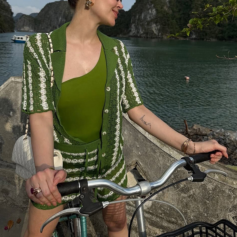 Fall Country Concert Outfit: Womens Holiday Contrasting Stripe Jumpsuit Ensemble---NBL105