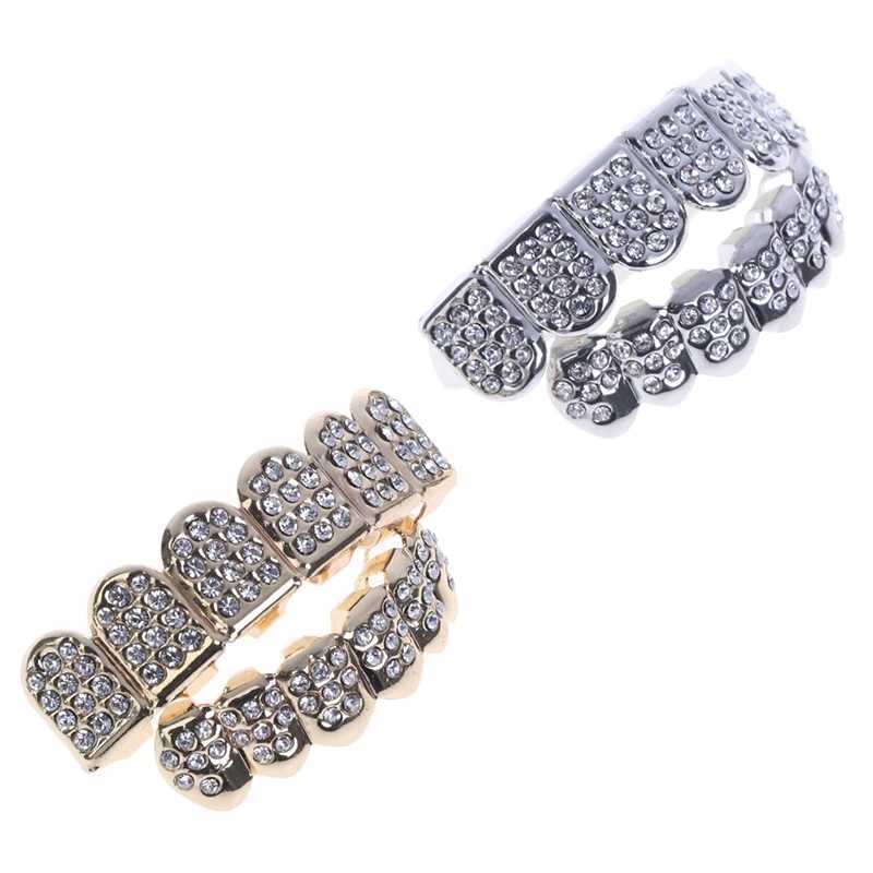 6 Teeth Grillz Hip Hop Clown Diamond Top Bottom Tooth Hat Grillz Party Jewelry W250412