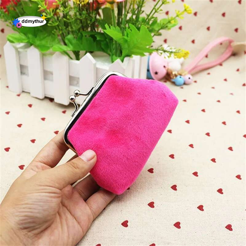 Solid Color Plush Coin Versatile Kiss-Lock Wallet Clutch Purse Pocket Storage Bag ddmythur