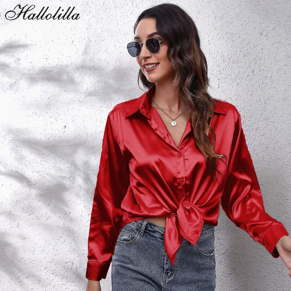 Satin Blouse Shirt Silk Tops Elegant Long Sleeve Loose Womens Blouses Camisas De Mujer Spring Autumn Streetwear Women Clothes 250411