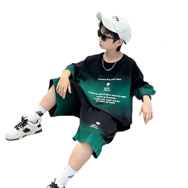 Ddmyshoesvip Children S Short Sleeved New Mid Size Two Piece Set Boys Summer Clothing Children S Sportswear Trend