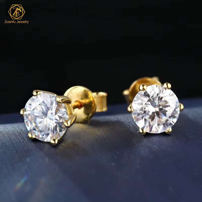 Valentine Luxury Affordable Price D VVS 1CT 2CT Round Moissanite S925 Silver 10K 14K 18K Real Gold Diamond Stud Earrings