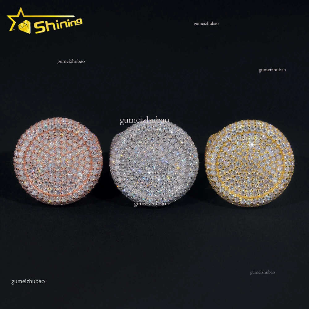 Stock Pass Tester Hip Hop Jewelry Sier Fully Iced Bubble Edge Round Dia Moissanite Men Pinky Ring