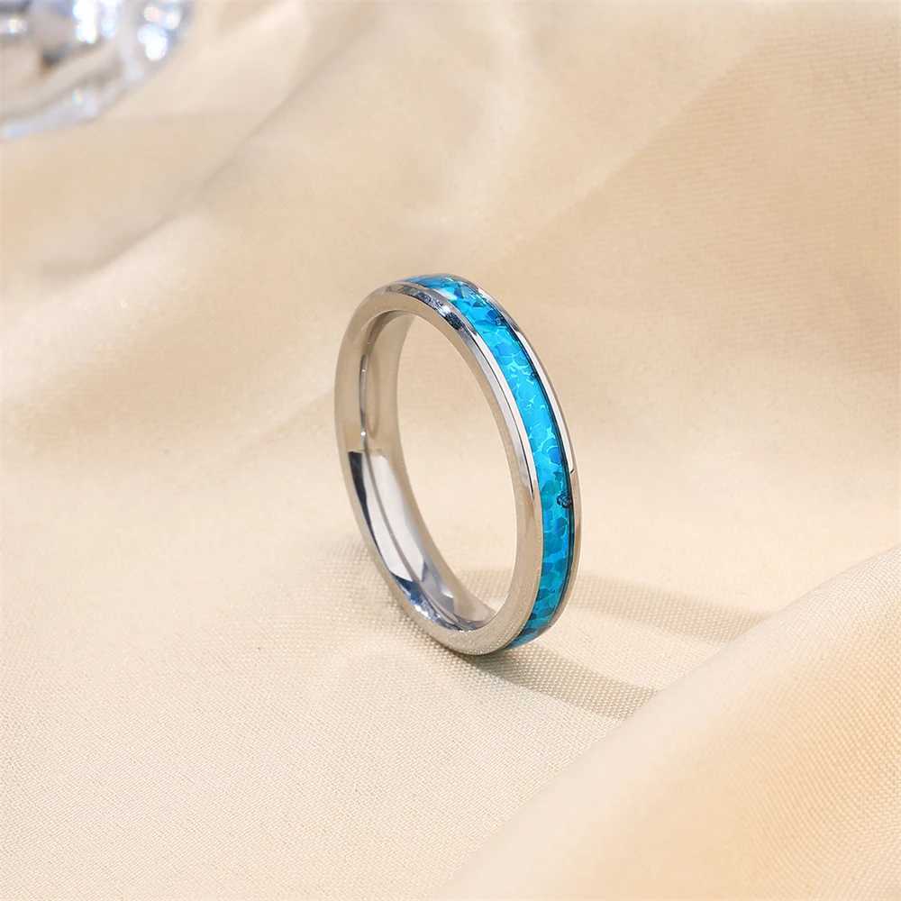 Elegant blue opal ring suitable for women the smallest stainless steel party wedding ring simple fashionable jewelry girl gift 2024XJ250412