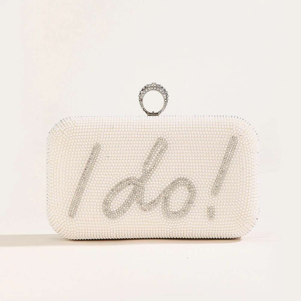 I Do Letter Evening Bags For Women Bridal Clutches Pearl Beading Wedding Party Purse Trendy Designer Chain Shoulder Handbag