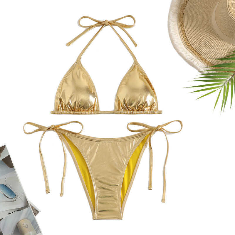 The new European hot gold hot neck bikini trend women's beach swimsuit bikini