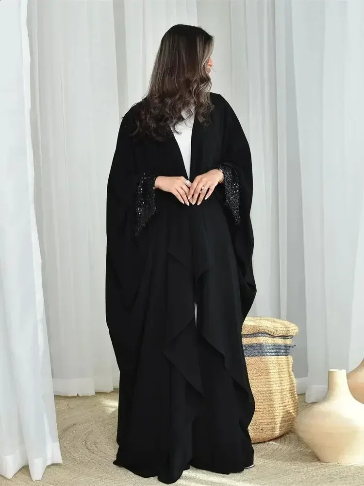 Eid al Fitr Black Kimono Abaya Dubai y Arab Muslim Islamic Kaftan Dress Abayas Women Ka Caftan Robe Musulmane 250411
