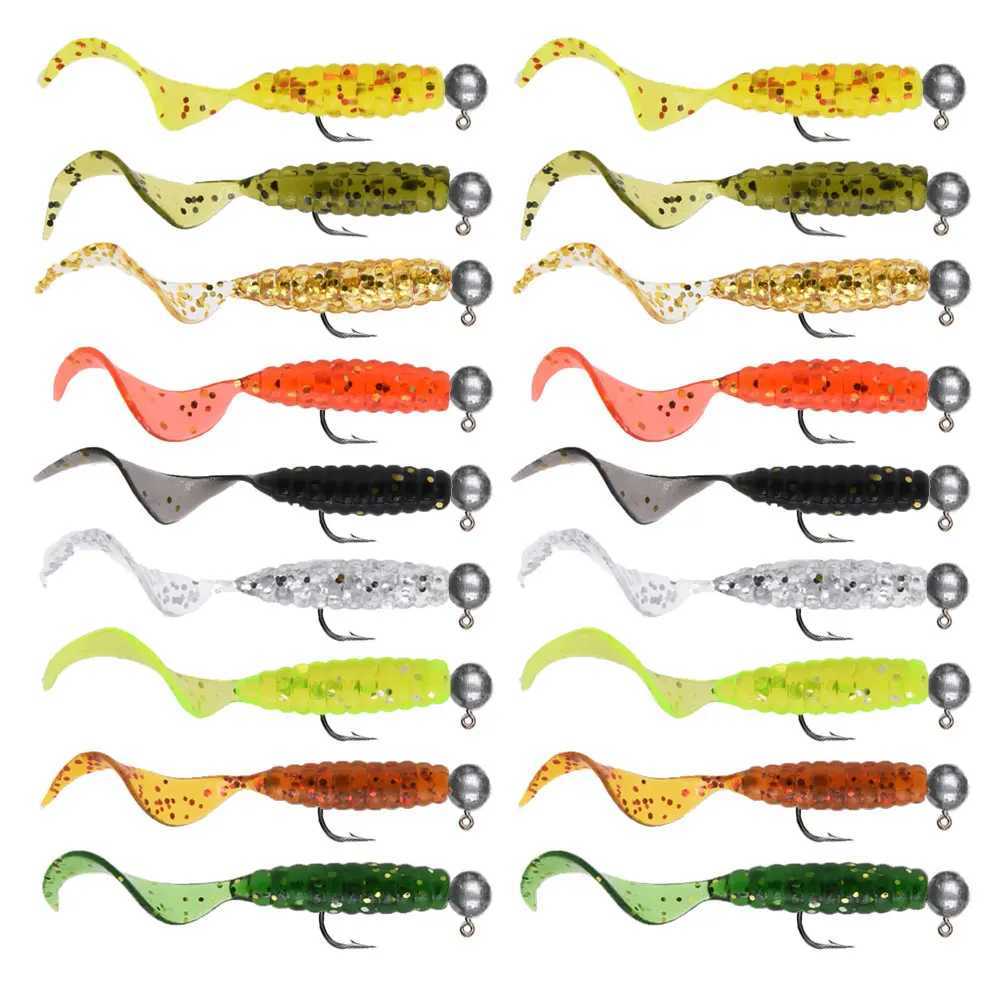 JYJ 5pcs/bag 1g jig hook with 4cm fishing grub worm maggot soft small lure bait artificail fishing tackle for perch crappie bass Z250411