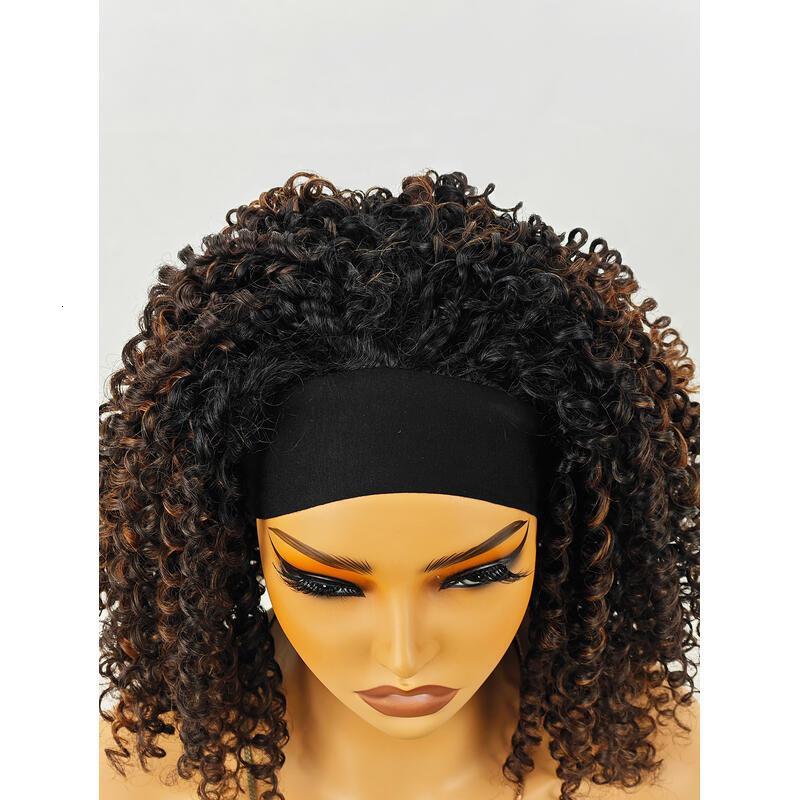 Especially Yours Wig Shoulder-Length Layers Natural Spiral Curls with Full, Bouncy Volume, Comfy Stretch Band/Runway Shades of Black Headband Kinky Cu