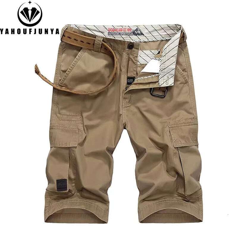 Hots 2025 Summer Solid Color Cotton Cargo Straight Men Outdoor Leisure Button High-Quality Design Shorts Male Pants