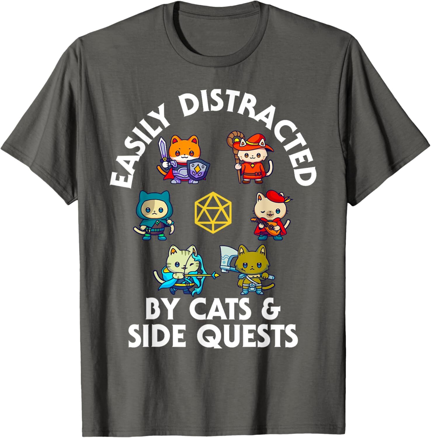 T shirt for Mens RPG Gamer Cats Side Quest Funny Nerd ADHD Cat Men Women Graphic Tee Casual Tops Clothes Short sleeve