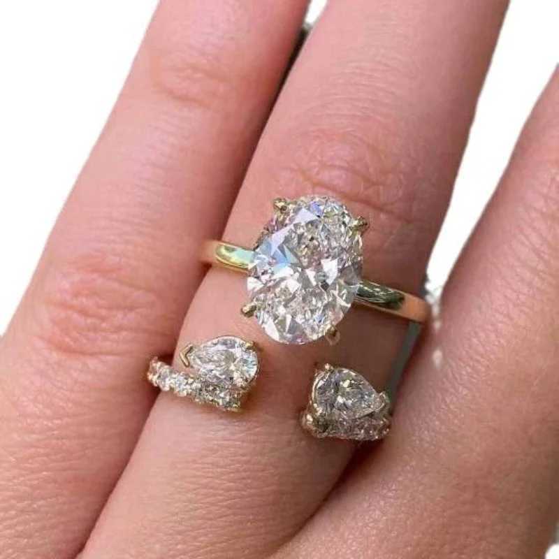 Exquisite oval cubic zirconia female bridal ring perfect for wedding engagement parties classic 2-in-1 ring with detachable inlayXJ250412