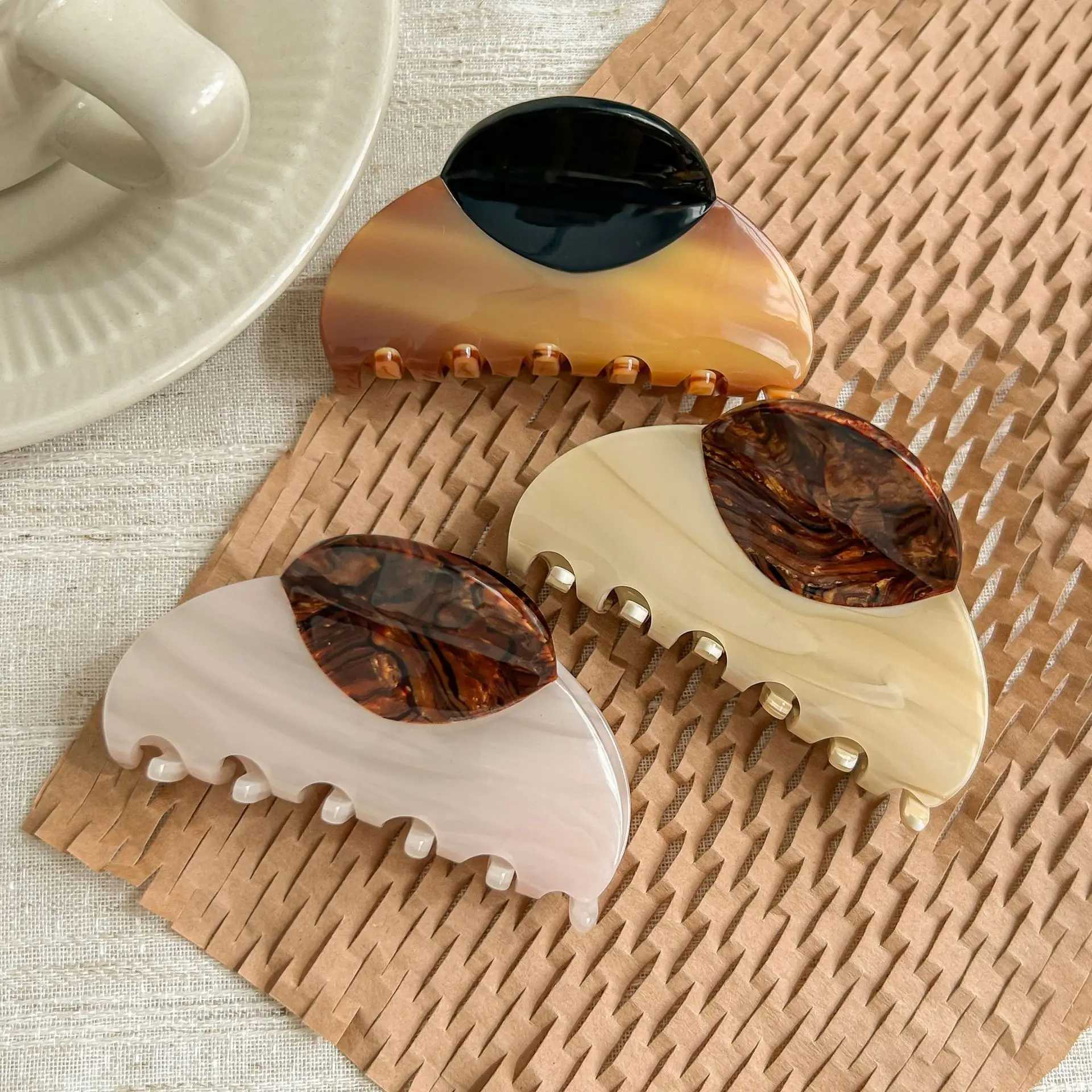 Retro patchwork acetic acid hair clip womens headscarf 2024 high-quality Korean elegant geometric hair clip Y2504012