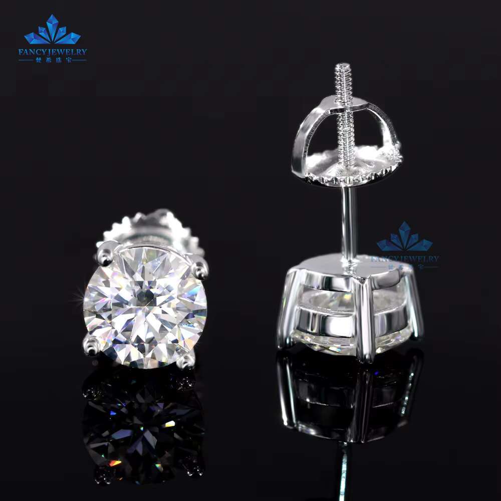 2024 New 925 Sterling Silver Stud Earrings Rhodium Plated 5mm 6.5mm 8mm Moissanite Screw Back Stud Earrings for Women