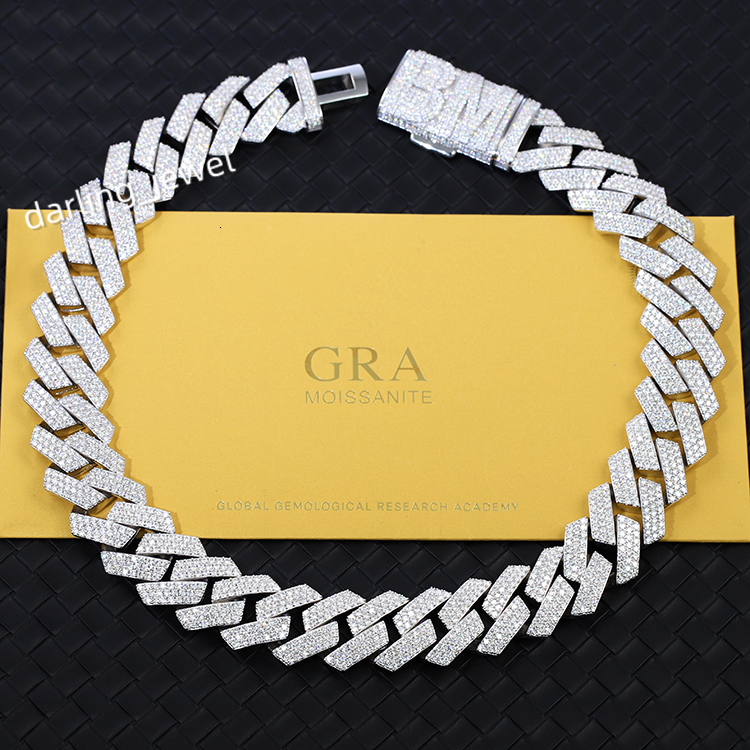 Hip Hop Jewelry 20mm 3 Rows Diamond Cuban Link Necklace for Men Sterling Silver Gold Miami Cuban Iced Out Cuban Link Chain
