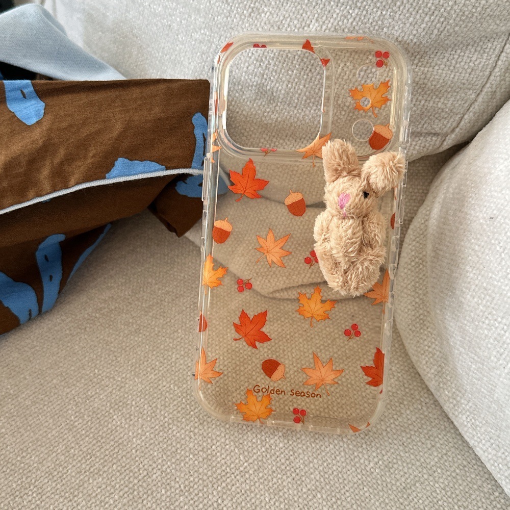 Maple Leaf Rabbit Phone Case Compatible with iPhone 17/16 Pro Personalized Transparent Protective Cover 15/14 Simple Anti-drop