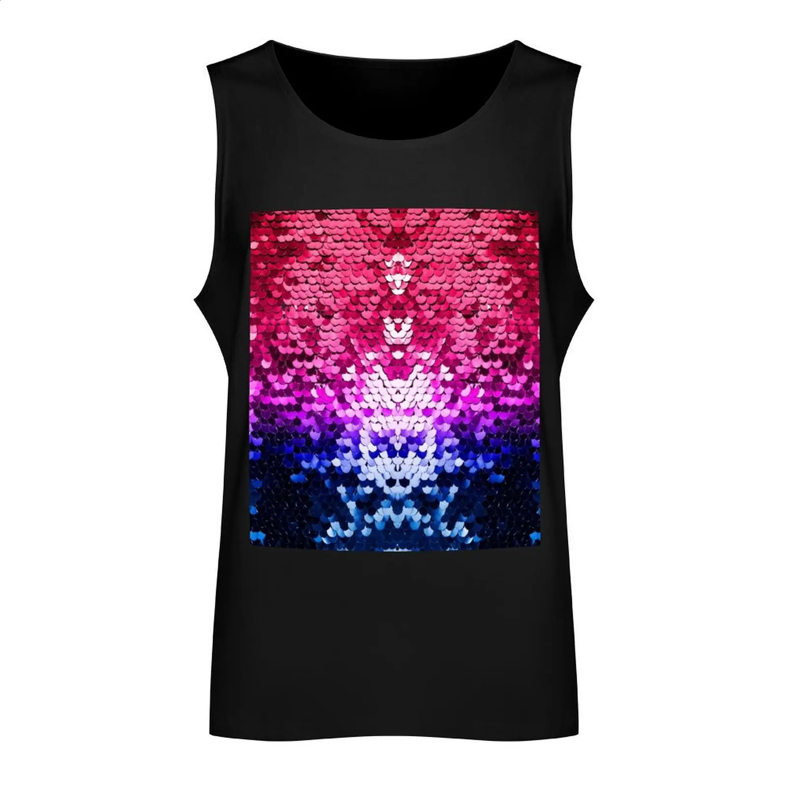 Shiny sequin Tank Top Mens cotton t-shirt for men anime t-shirts Men sleeveless tee 250407
