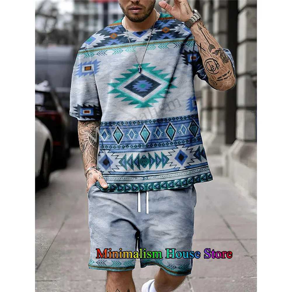 Summer mens fashion 2-piece set 3D printed mens T-shirt shorts set casual tracking set retro sports setXJ250412
