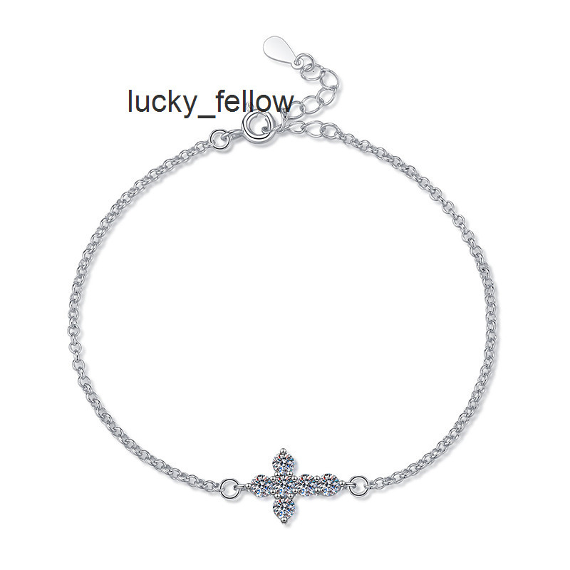 Wholesale Adjustable Chain Gift 925 Sterling Silver Cross Bracelet Certified 3mm D Color Moissanite Bracelet for Women