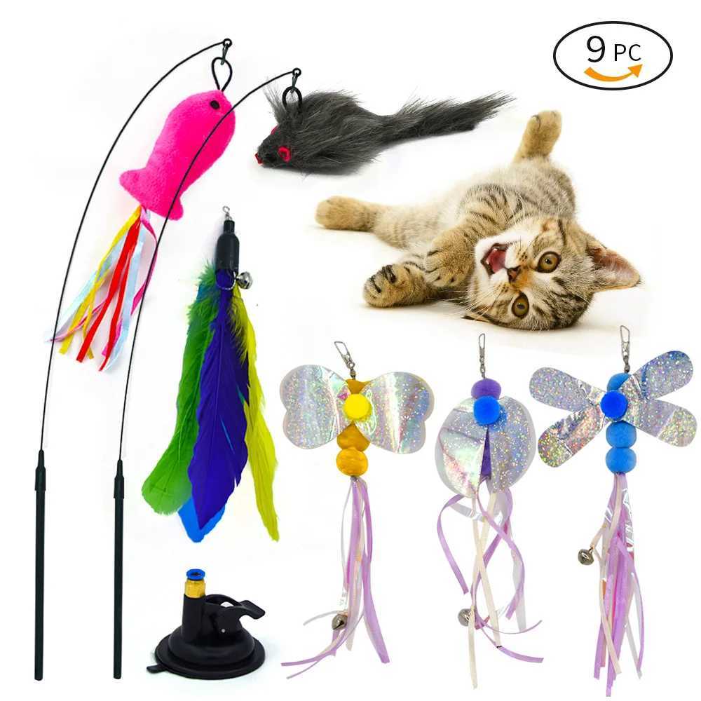 Interactive Cat Toy Handheld Cat Stick Playing with Kittens Teasing Stick Toy Temptation Cup Bird/Feather Cat Stick Toy Set Y250412