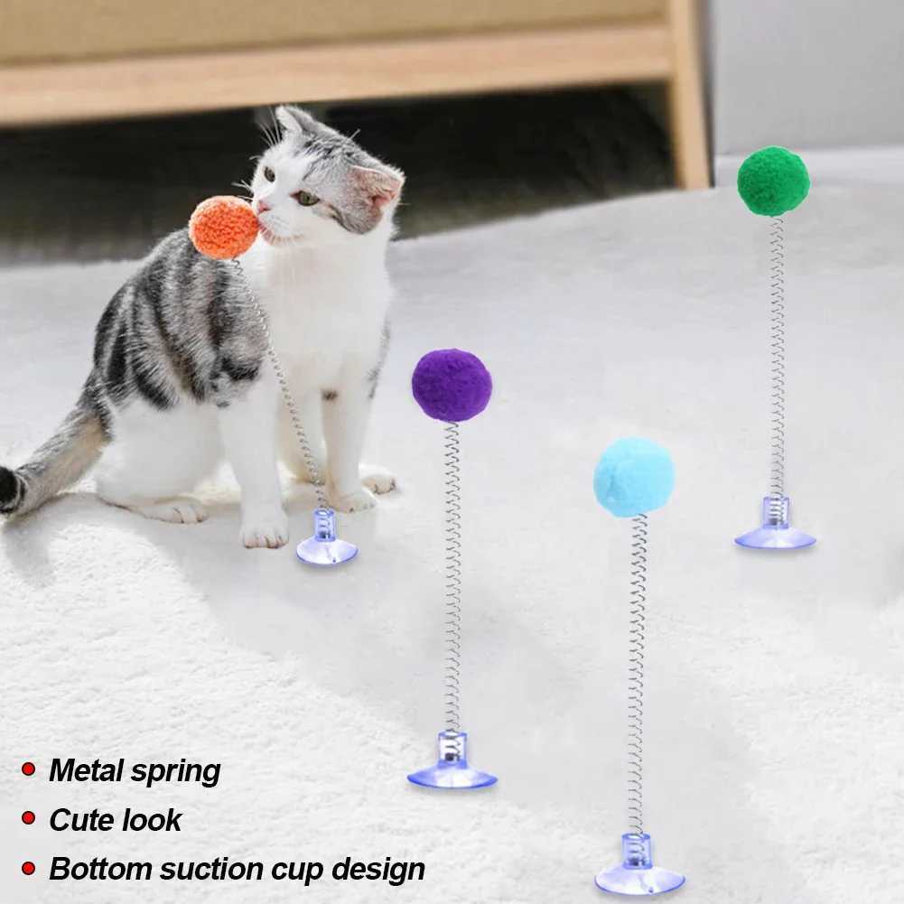 1 piece of fur ball spring cat toy temptation cup multi-color teasing stick pet interactive toy cat scraper toy supplies random color Y250412
