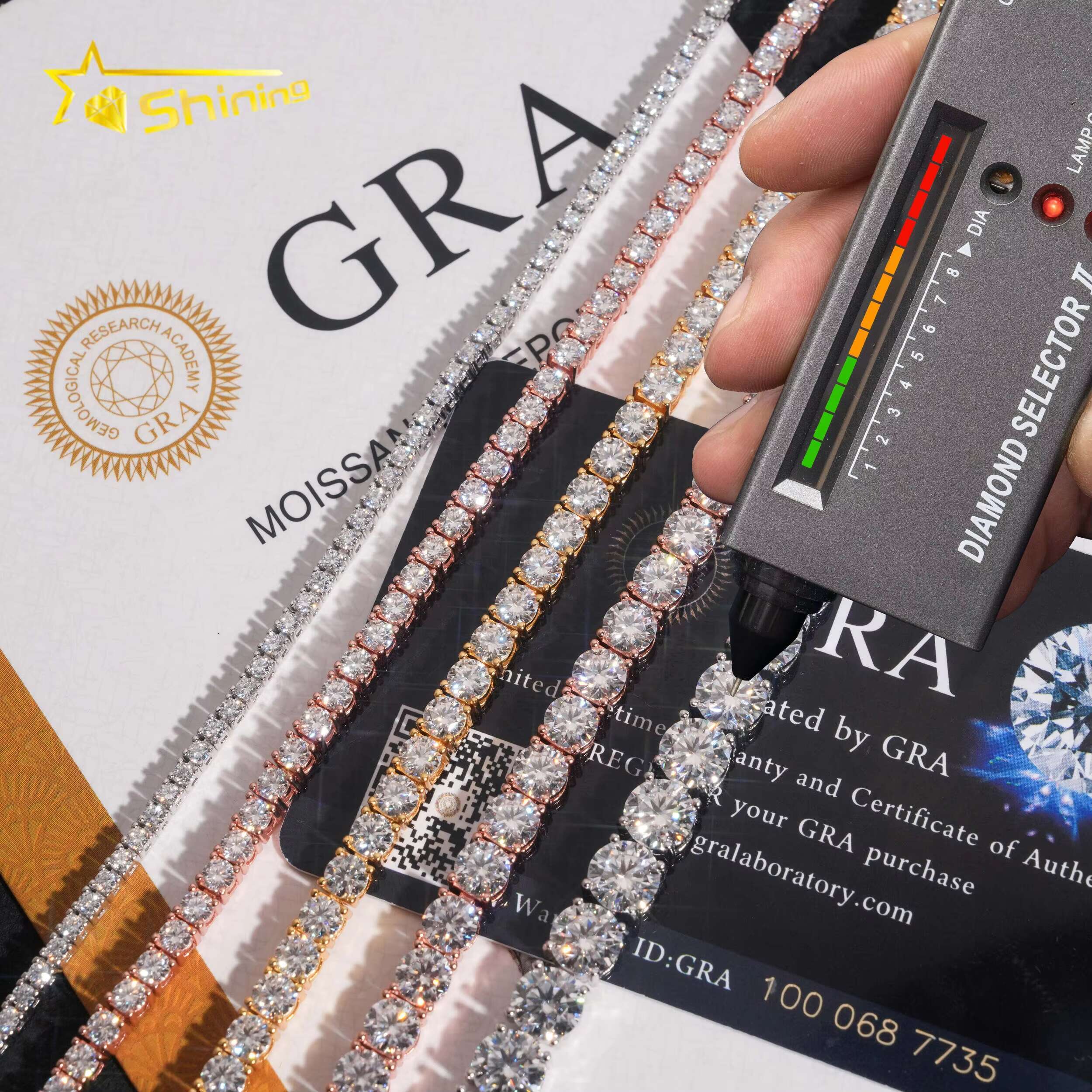 High Quality Pass Diamond Tester Hip Hop 925 Sterling Silver 2mm 3mm 4mm 5mm 6.5mm Moissanite Tennis Chain Bracelet