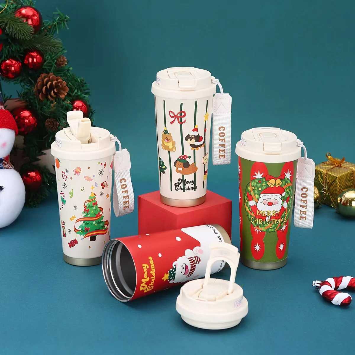 Christmas Christmas Thermos Cup 316Stainless Steel Portable Coffee Mug with Straw Santa Vacuum Water Bottle Christmas Gift for kitchenware Y251112