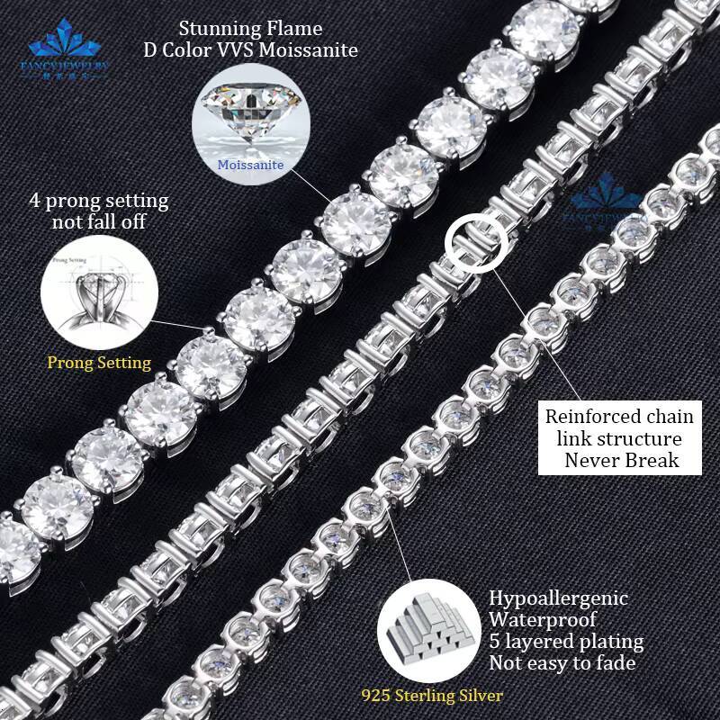 Hot Selling Pass Diamond Tester Iced Out GRA Certificates 2mm 3mm 4mm 5mm 65mm VVS1 Moissanite Diamond Tennis Chains Men