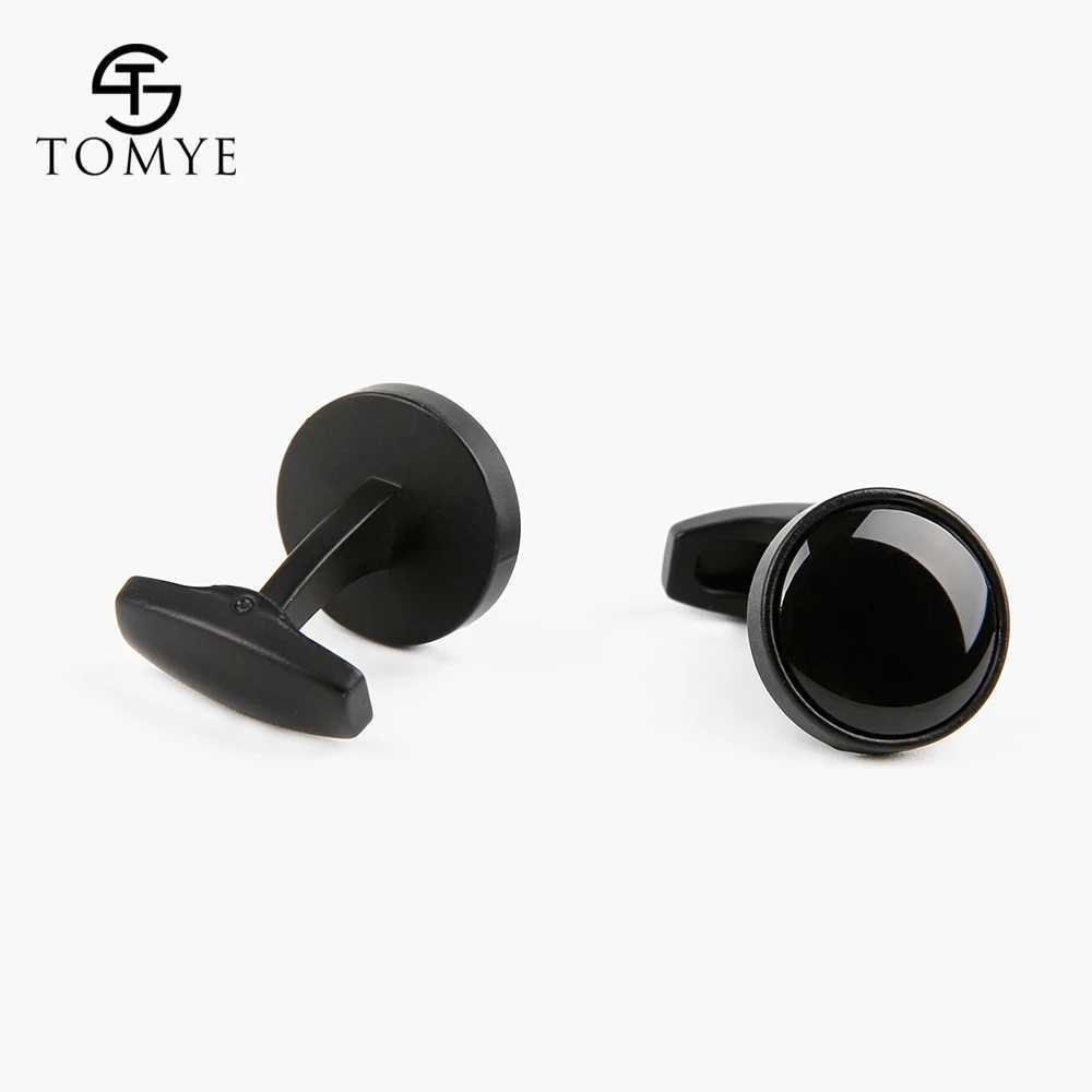 TOMYE matte black circular groove custom enamel unique mens shirt cufflinks XK19S123T250412