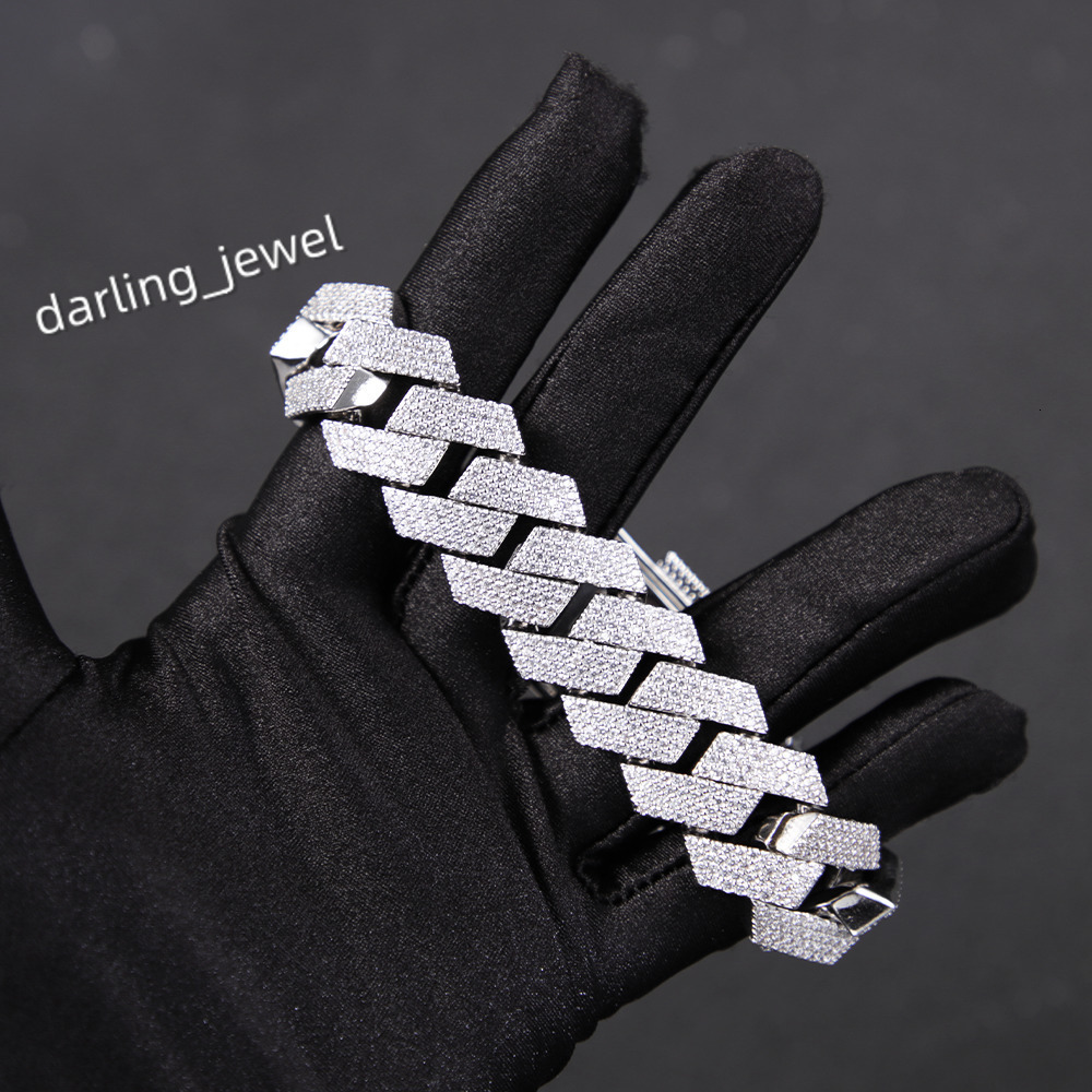 Hip Hop Diamond Chain 20mm Wide 4rows Cuban Link Chains VVS Moissanite White Gold Plated 925 Sterling Silver Cuban Bracelets