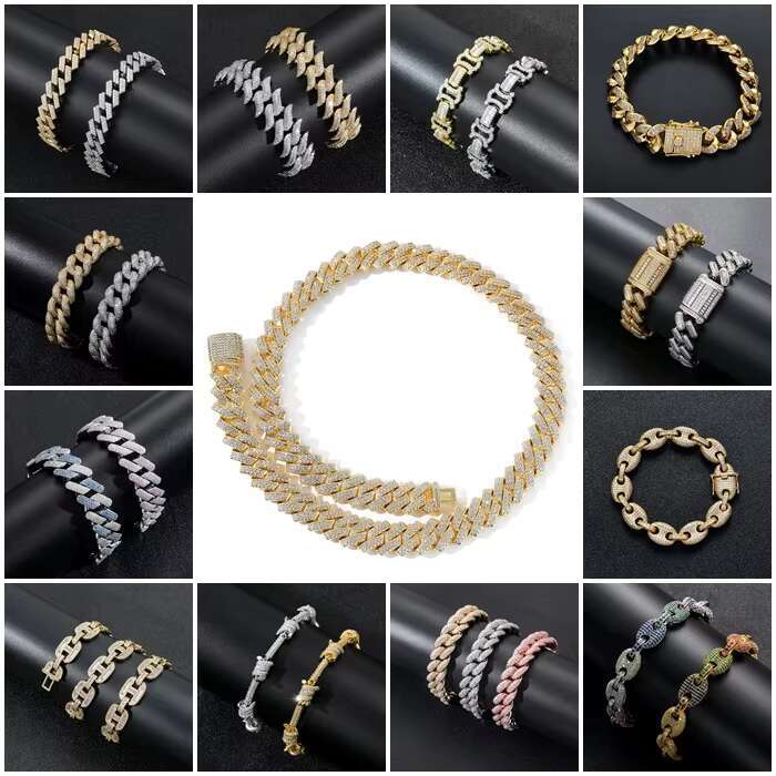 Moissanite Cuban Chain Multiple Size 2rows Cuban Necklace Hip Hop Stylish Bling 925 Silver Moissanite Cuban Link