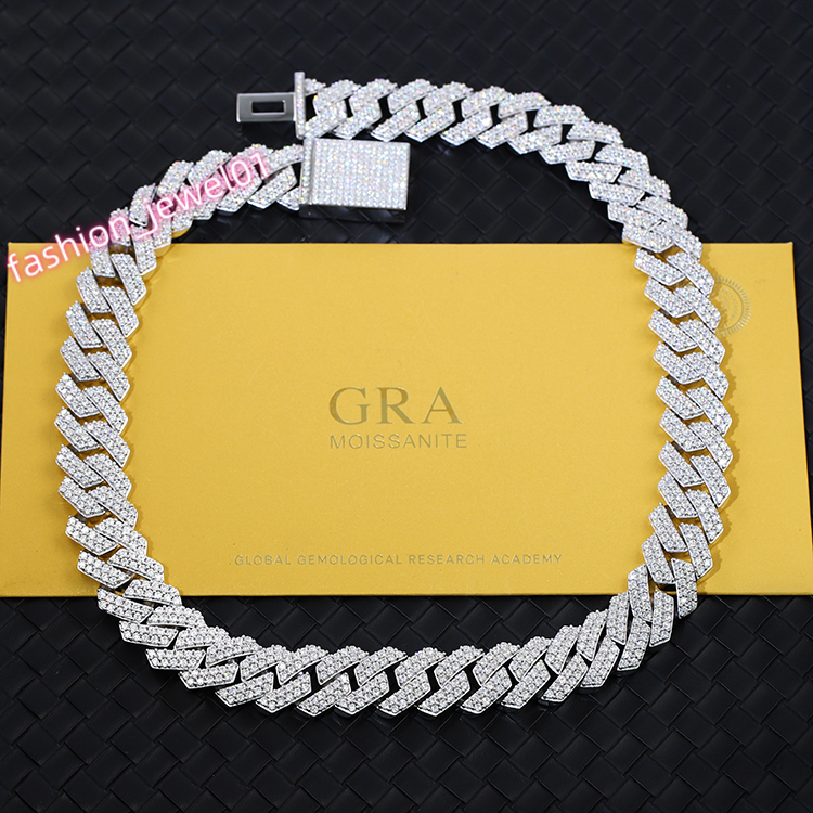 Customized Passed Diamond test 20mm 2rows Cuban Chain S925 Silver with Iced Out Moissanite Hiphop Jewelry Cuban Link Chain