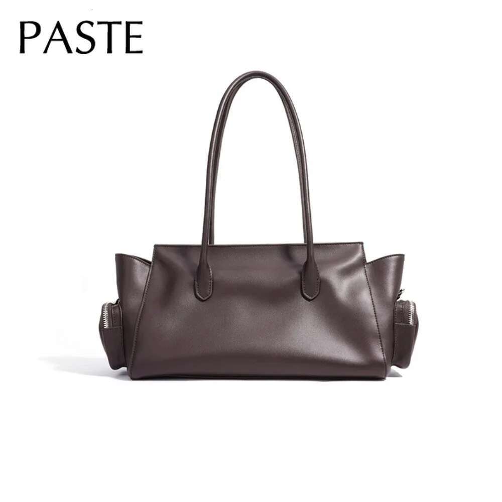 Motorcycle Style Multiple Pockets Design Large Tote Glossy Split Cow Leather Women Handbag Vintage Shoulder Bag Long Handle