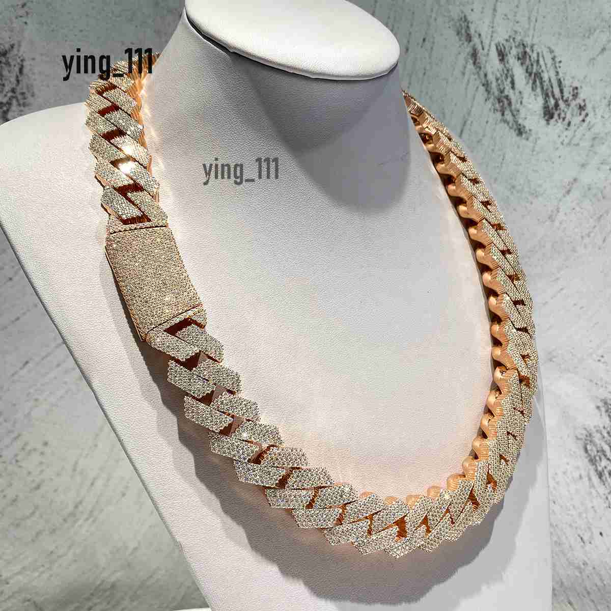 Custom Size Hip Hop Necklace Fashion Jewelry Vvs Moissanite with 925 Sterling Silver 20mm 14k Rose Plated Cuban Link Chain