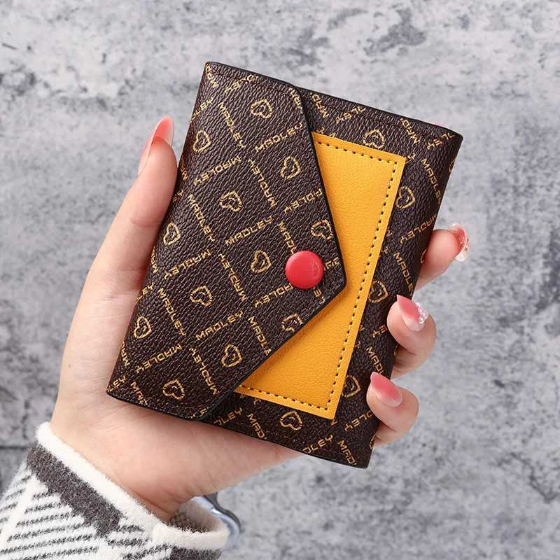 Leather small wallet womens design splicing short wallet womens short coin zipper wallet card holder Z250411
