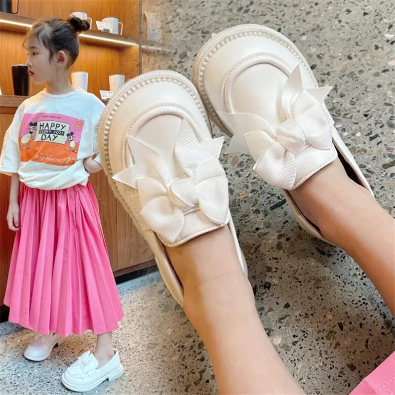 Girl British Style Black Leather Shoes Cute Bow Patent Leather Princess Shoes Childrens Shallow Mouth Dress Shoes 250411