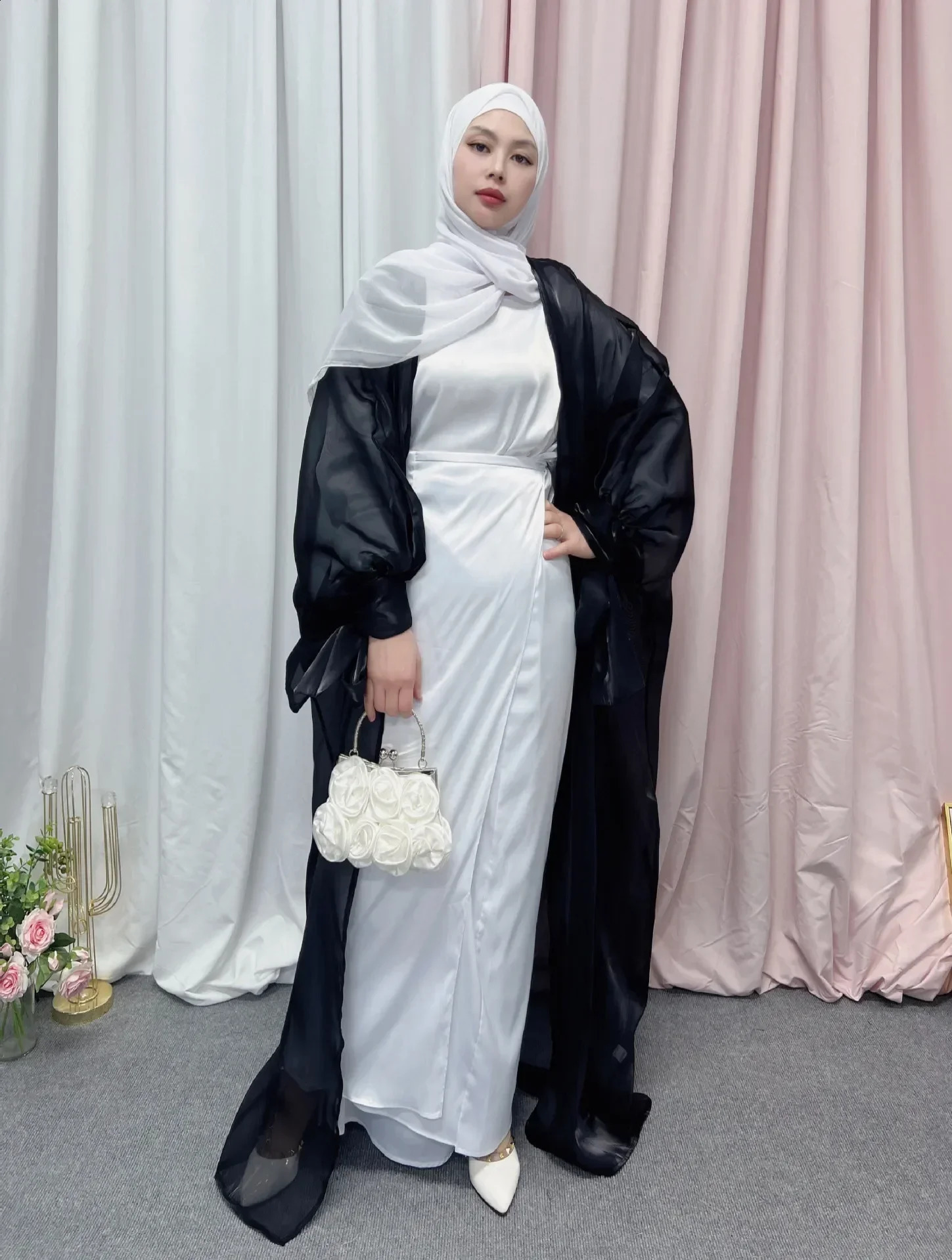 Eid al Fitr Abaya Dubai Fluffy Sleeve Muslim Dress Silk Kaftan Womens Kimono Islamic Abayas African 250411