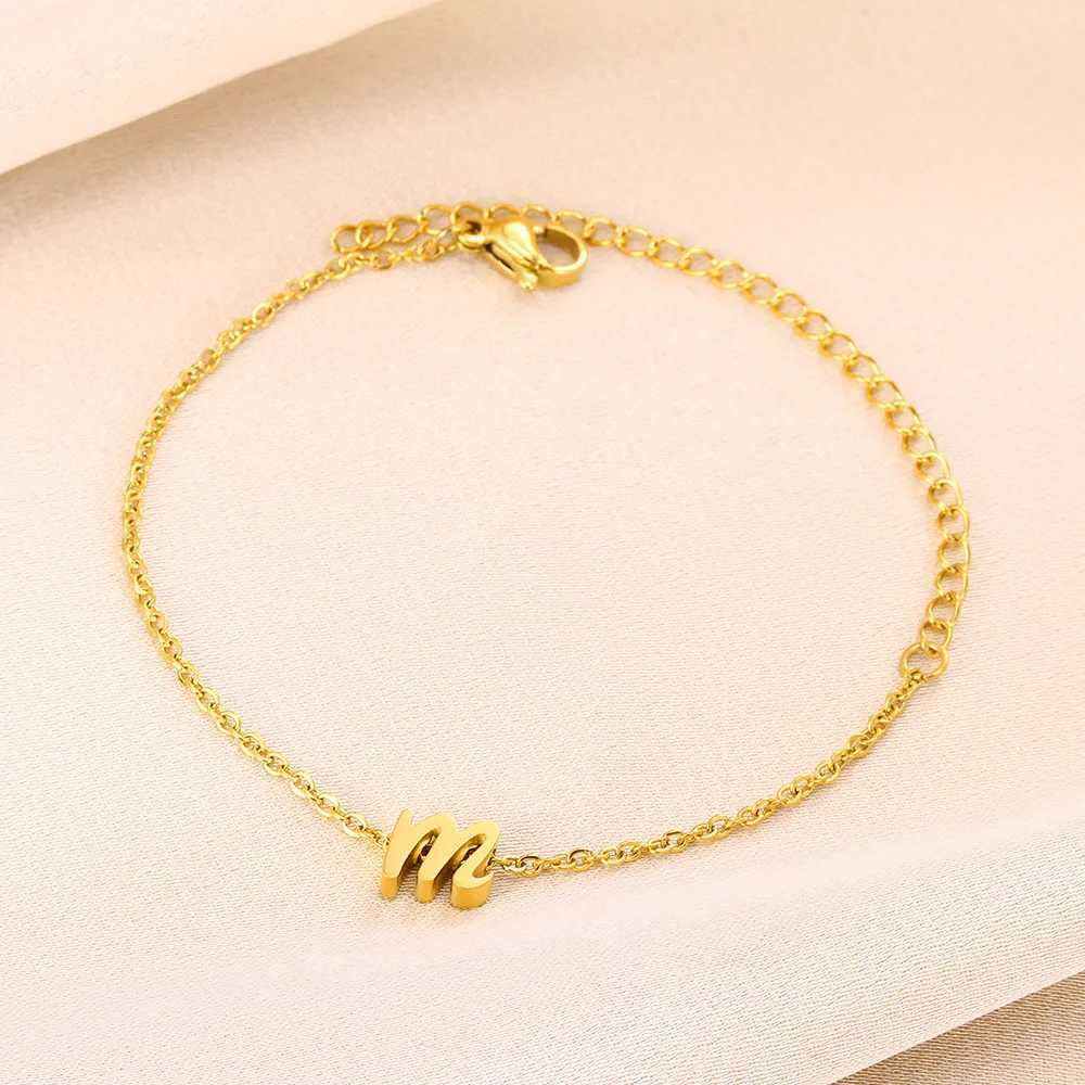 Stainless Steel Cursive 26 Letter Bracelets For Women Gold Colour Chain Cute Minimalism Bracelet Vintage Fashion Jewelry New InC250411