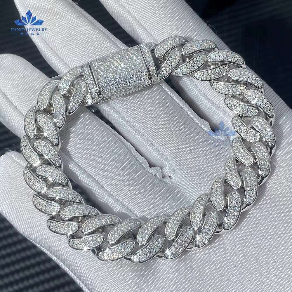 Ready to Ship 8mm 10mm 12mm 925 Sterling Silver GRA Certificate Moissanite Diamond Cuban Link Chain Bracelet