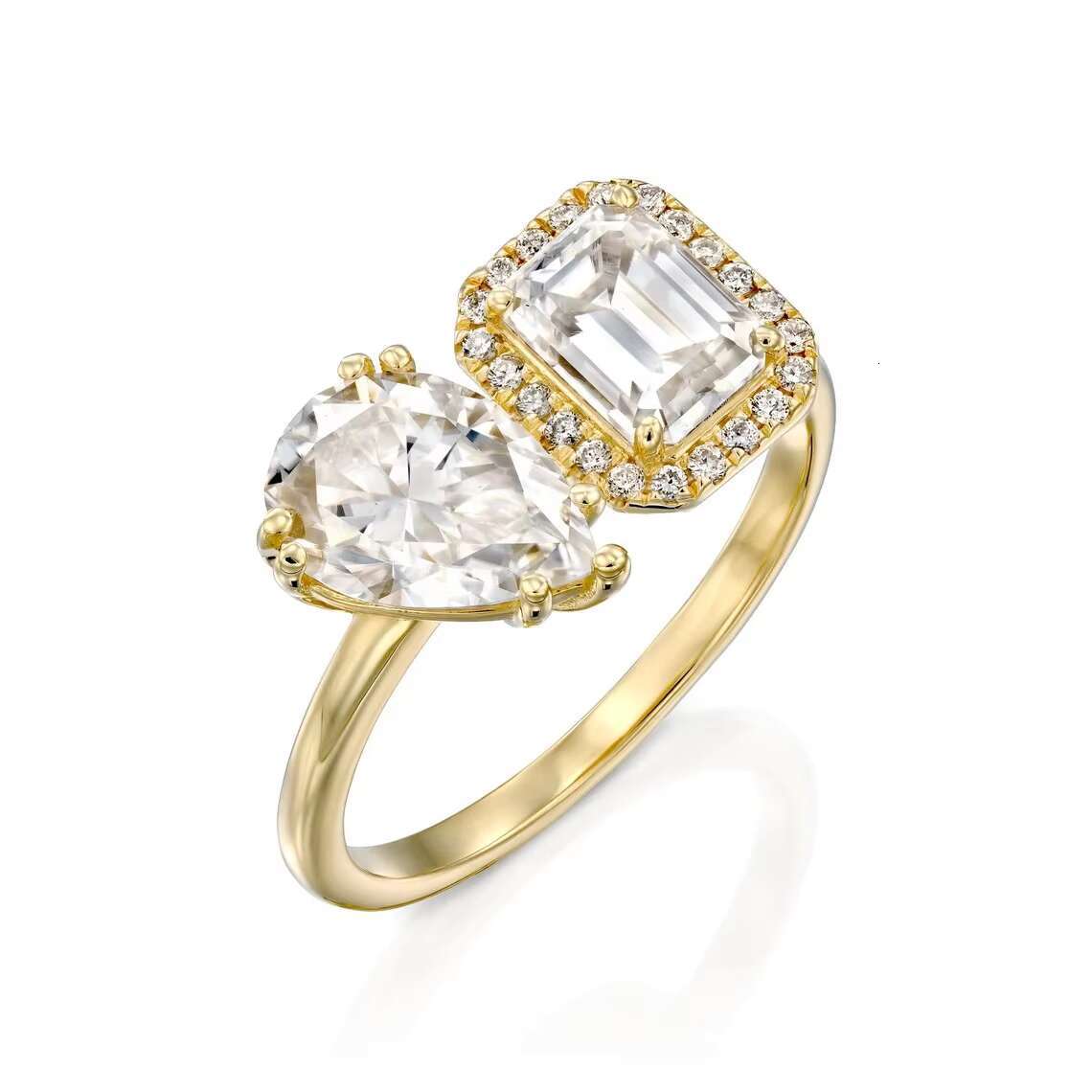 Custom 925 Silver Jewelry Multi Stone Wedding Engagement Toi Et Moi Pear Emerald Cut Moissanite Ring